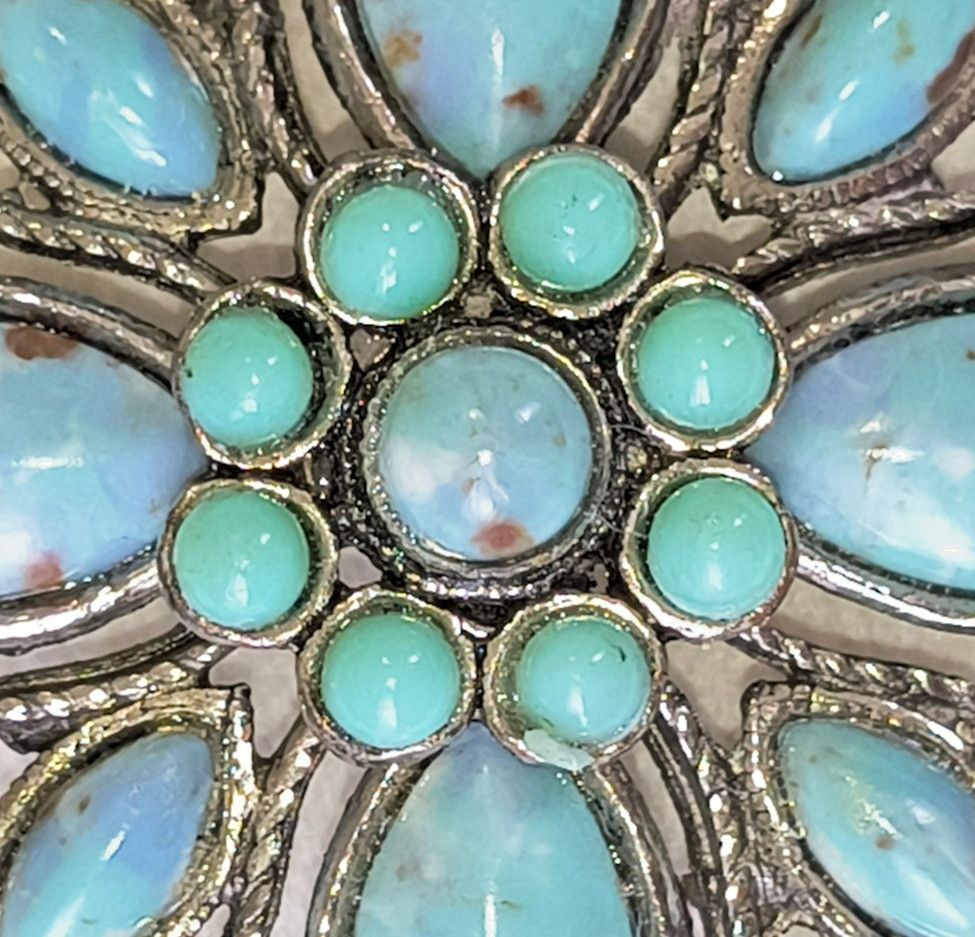 Vintage Faux Turquoise Cabochon Cluster Brooch Silver‑Tone Southwest Style 2″