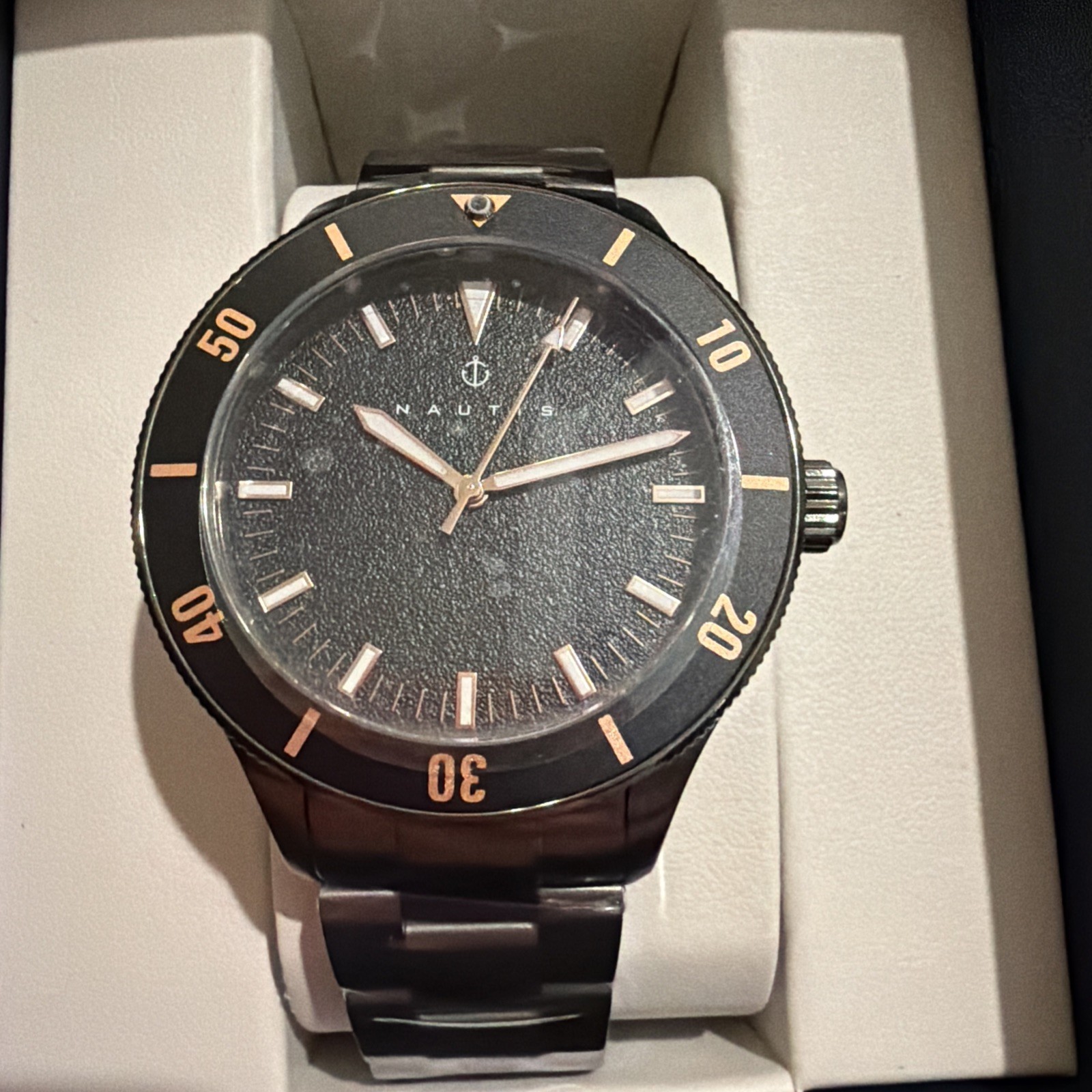 Nautis Deacon Watch Black/Rose Gold 43mm Stainless Steel, 20 ATM H2O Resistance