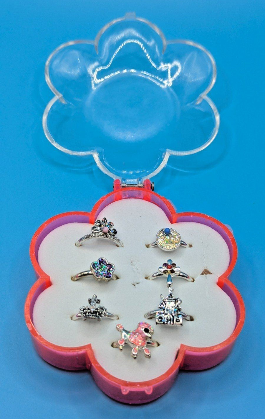 Retro Claire’s Princess Rings 7 PC in Flower Box