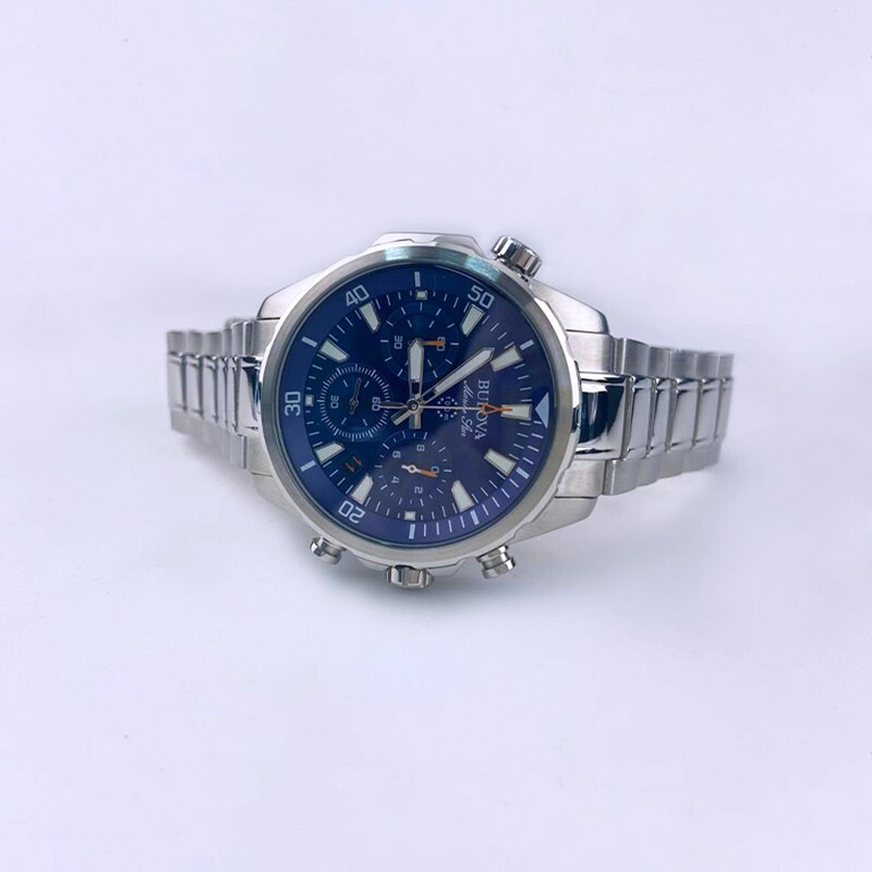 Classic New Marine Star Bulova Stainless Steel Men’s 96B256 Blue Watch 43mm
