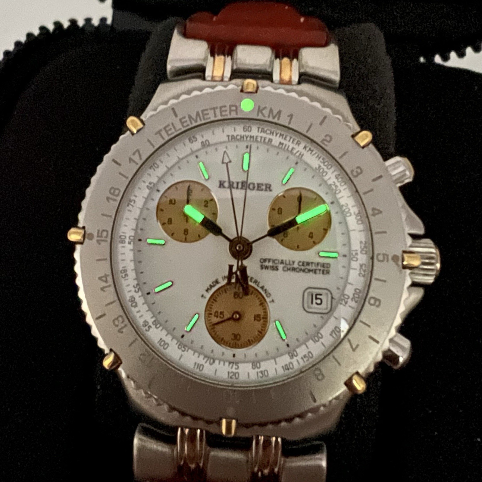Steel 18K Gold 40mm Krieger Velocita C705 Quartz Double Chronograph Chronometer