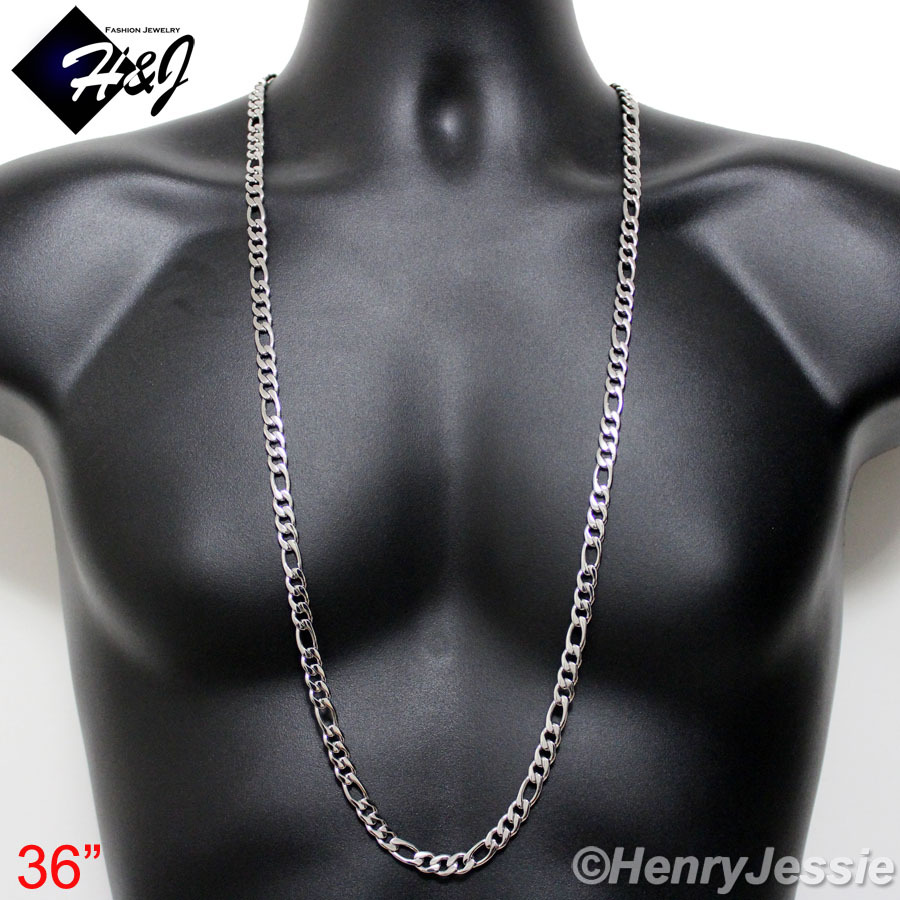 18-40″MEN’s Stainless Steel 7mm Silver Figaro Link Chain Necklace Bracelet SETS