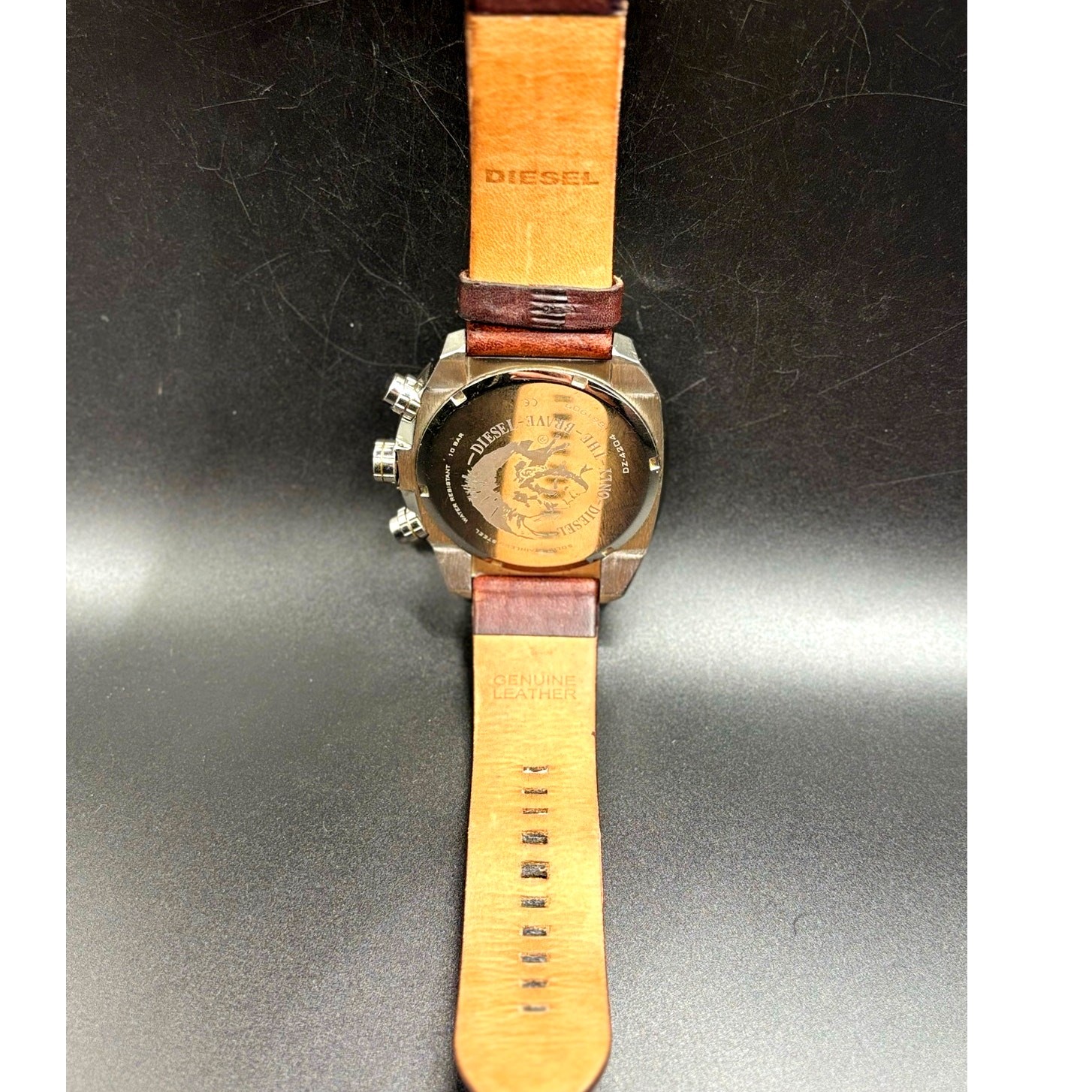 Diesel DZ4204 Men’s Overflow Chronograph Silver Case Brown Leather Watch