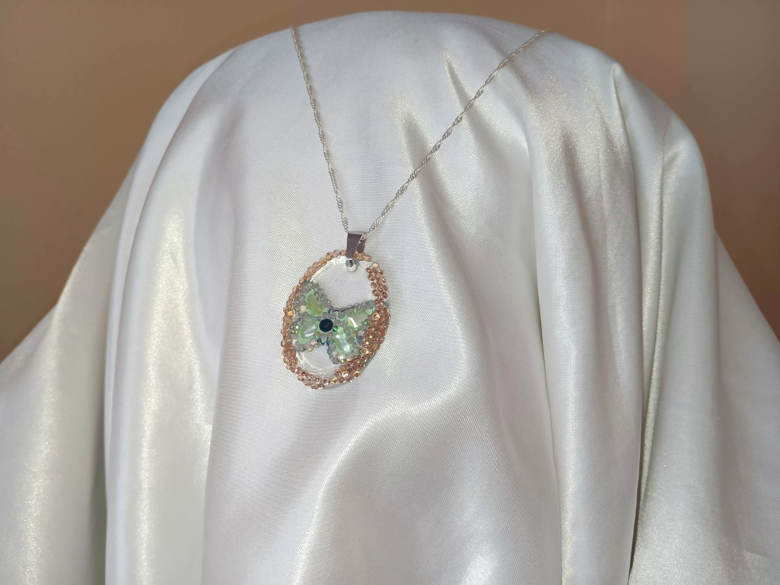 Crystal Butterfly Pendant Necklace, Reversible, Mother of Pearl – Perfect Gift!
