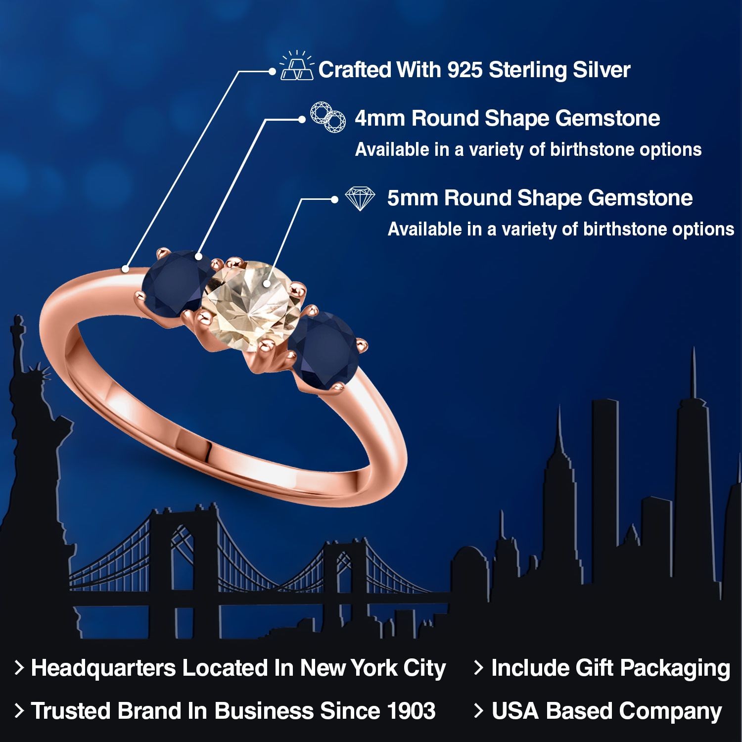 18K Rose Gold Plated Silver Peach Morganite and Sapphire Engagement Ring For