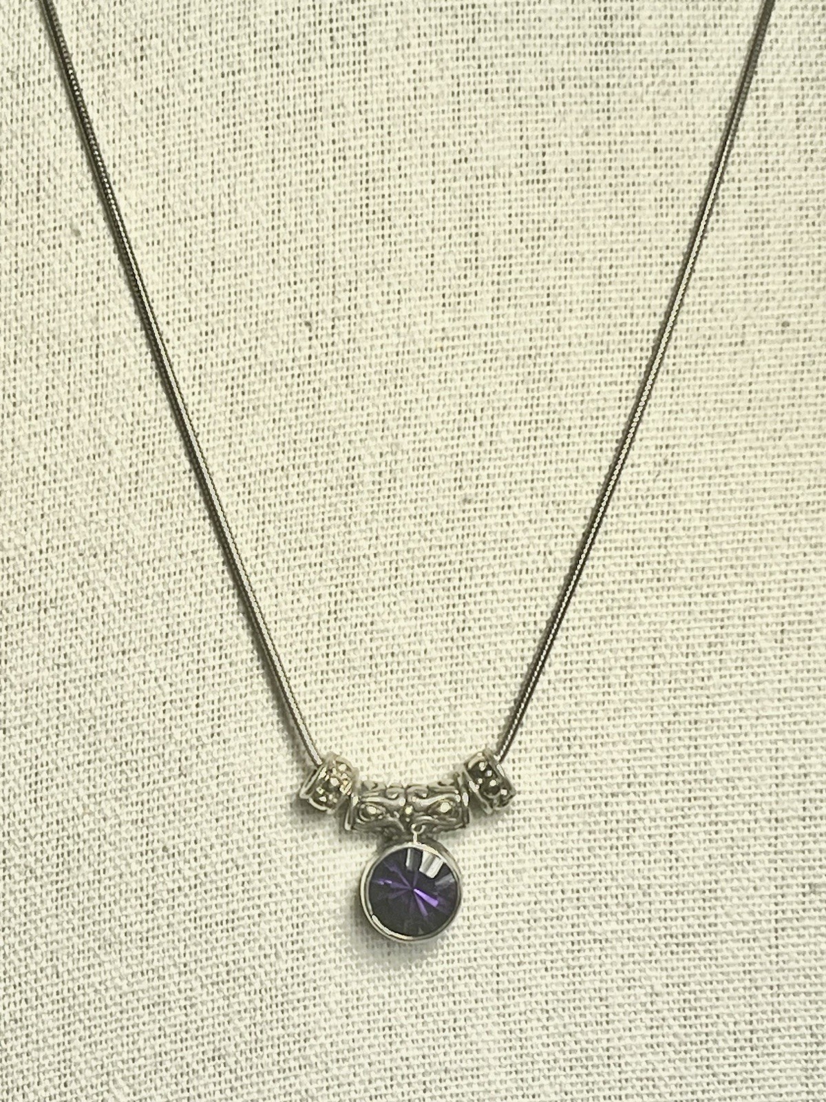 Natural 3 Carat Brazilian Amethyst 17 Inch Necklace Solid 925 Carved Tube Bezel