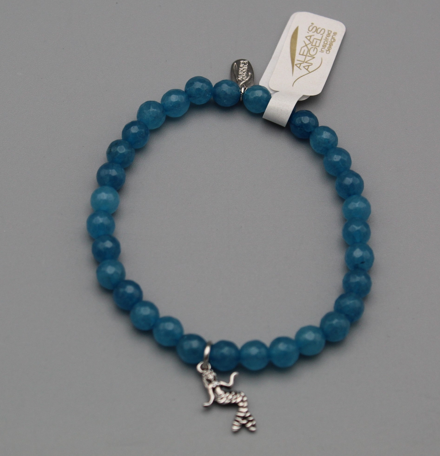 Alexa’s Angels 7″ Stretch Semi-Precious Gemstone Bracelet Anchor Charm Aqua (6)