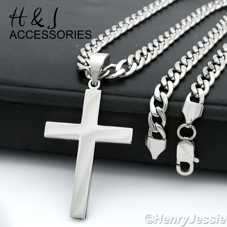 18-40″Stainless Steel 6mm Silver Cuban Curb Chain Simple Plain Cross Pendant*P64