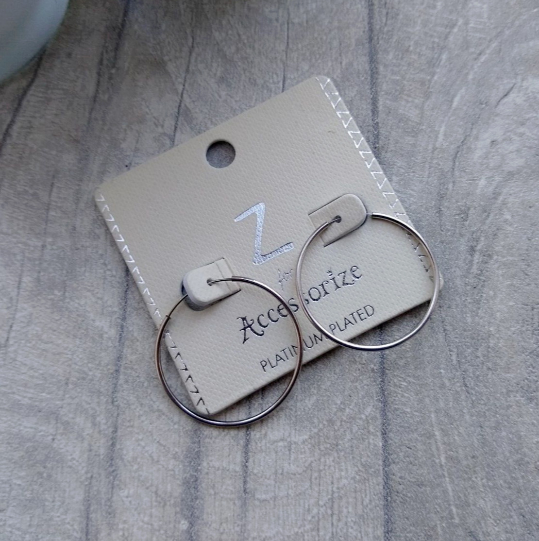 Z for Accessorize Platinum Plated Hoop Earrings 2.5cm Everyday Classic Gift New