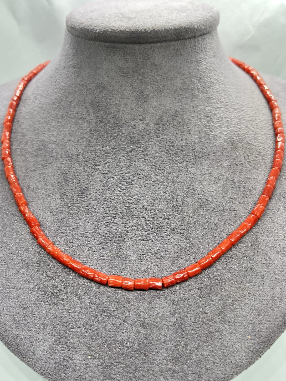 Natural Mediterranean Red Coral Necklace-46cm-5mm Cans-925 Silver