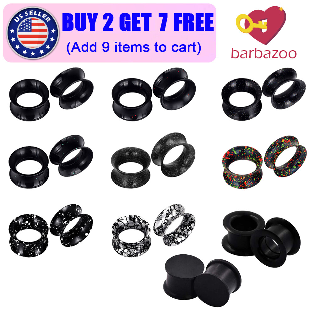 2PC Black Silicone Ear Tunnels Plugs Flare Flesh Piercing Earskin 2g-1″ piercing