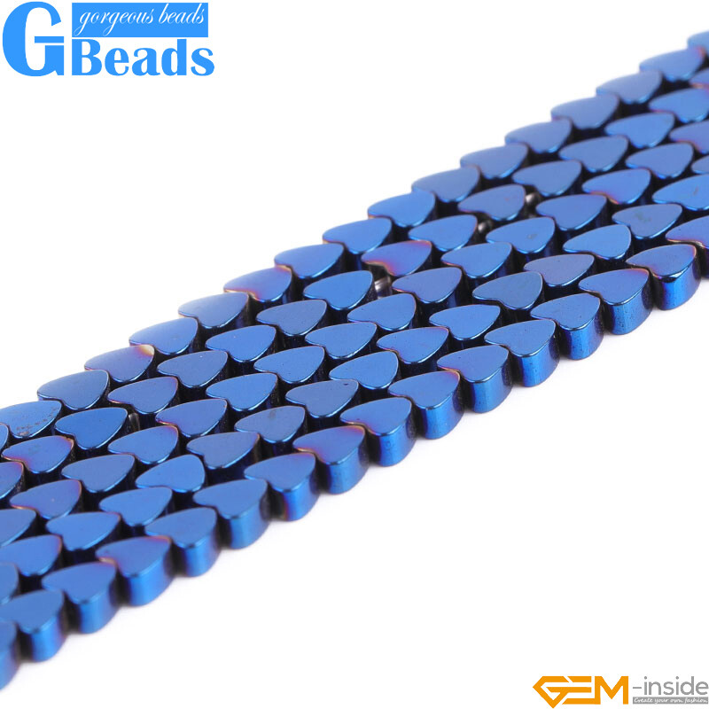Hematite Blue Metallic Coated Reflections Flat Heart Beads For Jewelry Making
