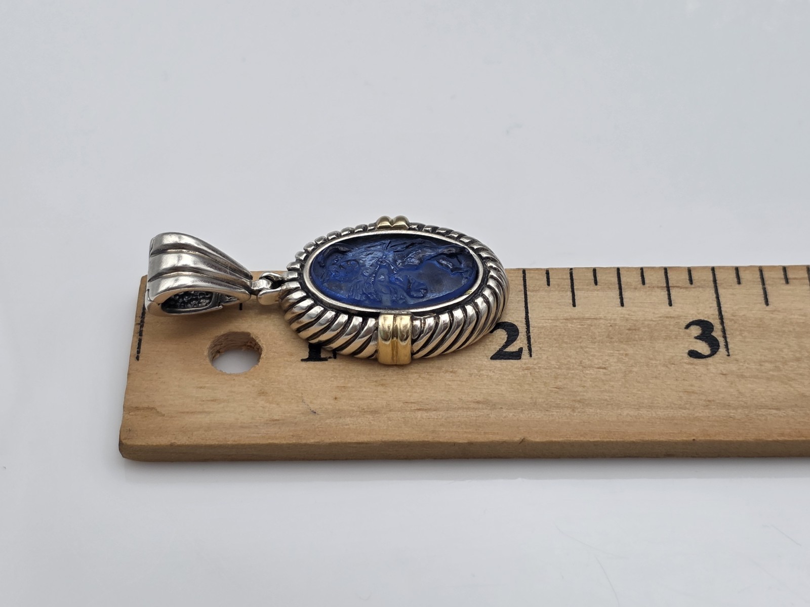 PHILLIP GABRIEL MENEGATTI 18K GOLD STERLING SILVER BLUE WOMAN GLASS PENDANT
