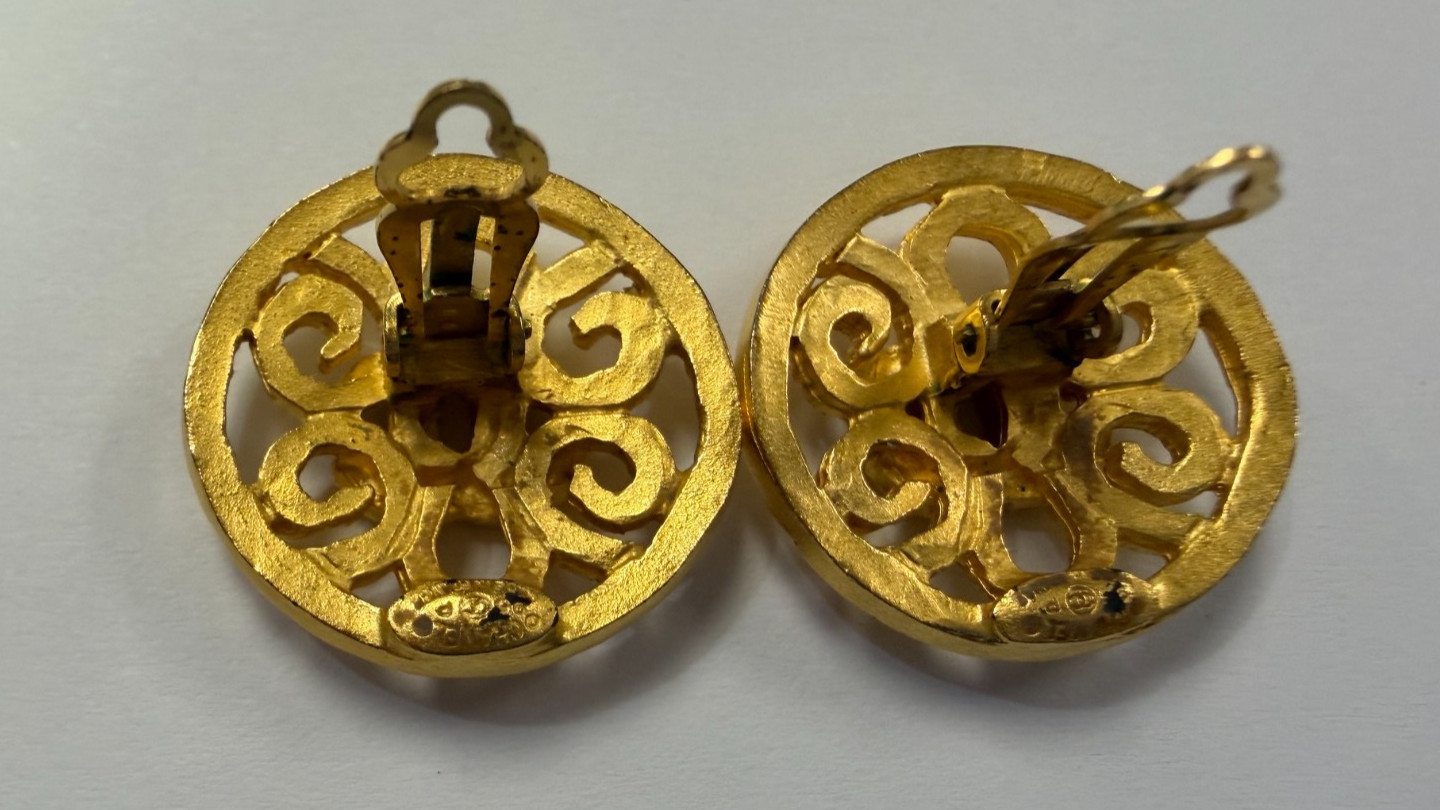 Vintage Chanel Gold Tone Round CC 1995 Open Design Earrings