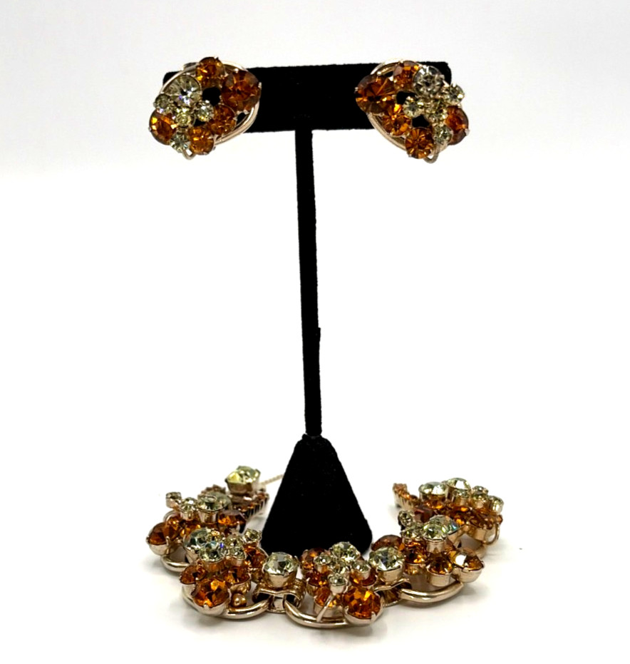 JULIANA D&E Set Bracelet w/Earrings Topaz and Citrine Rhinestones Ref#3288