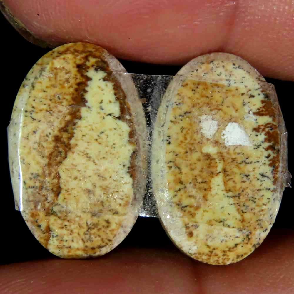 18.50Cts.100% Natural Designer Picture Jasper Oval 12x18x4mm cab Pair Gemstone