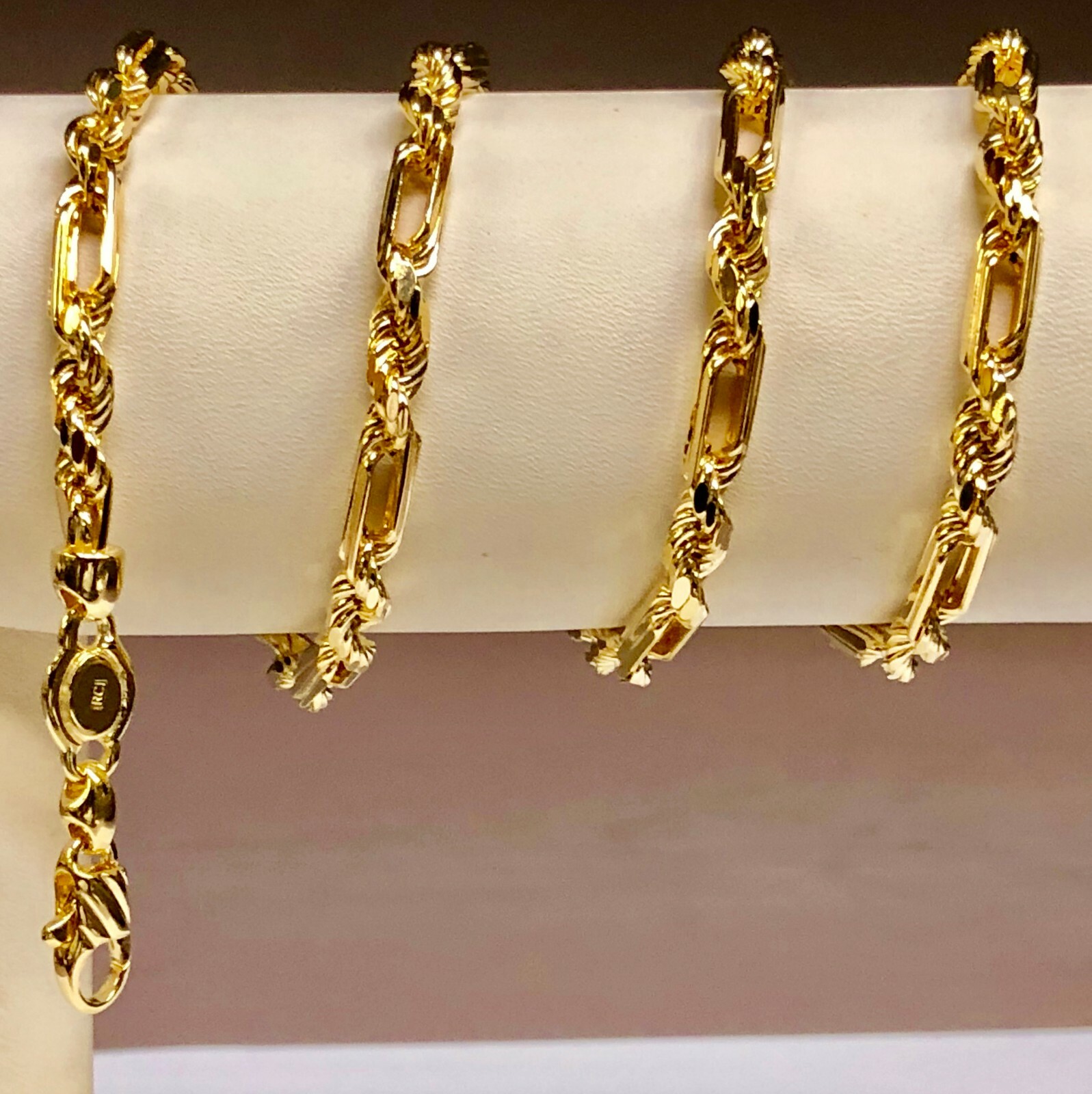 14k Yellow Gold 24″ 4.3 mm Diamond Cut Figarope Link Chain/Necklace 31 Grams