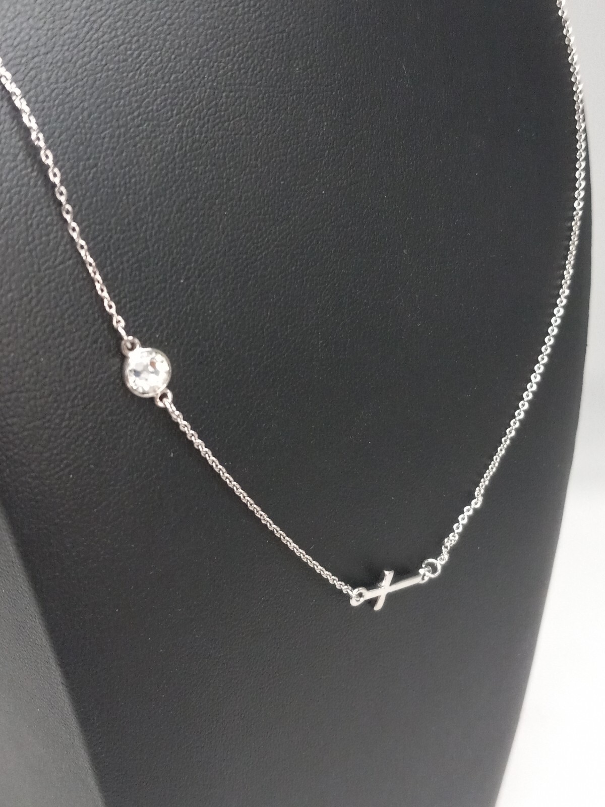 Alexa’s Angels Brand Dainty Silvertone Cross & Clear Crystal Necklace