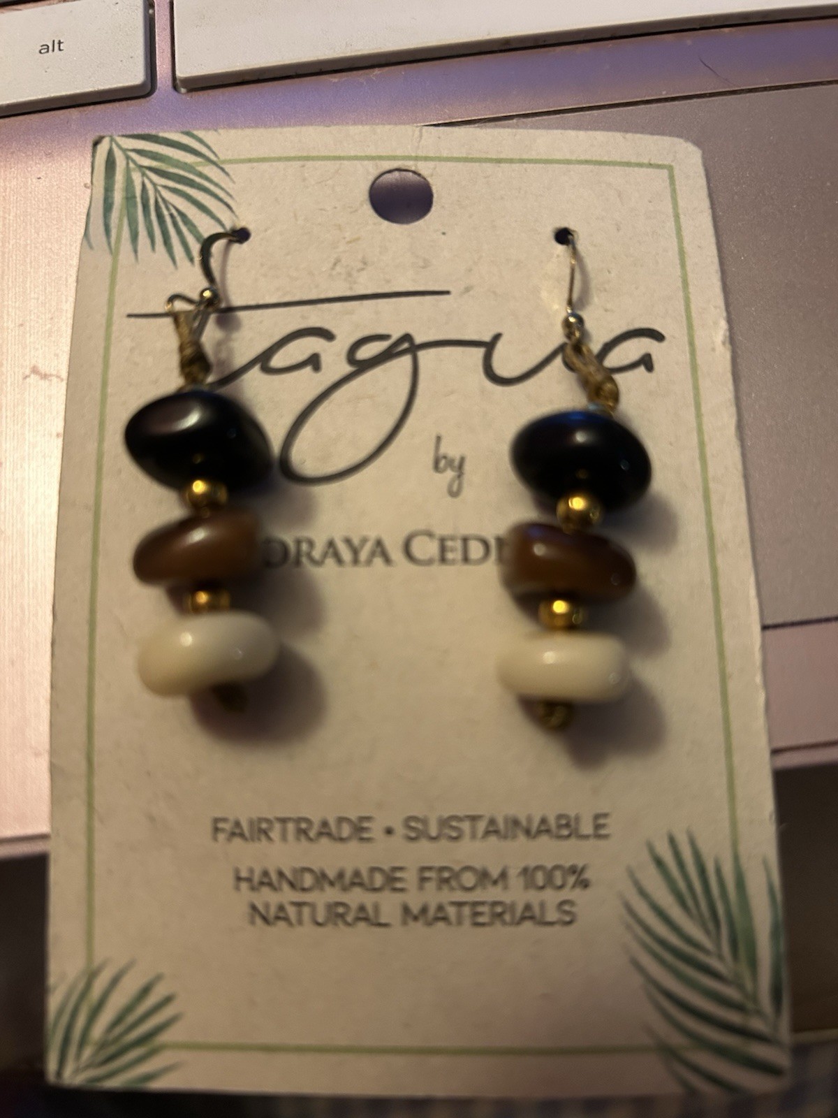 Tagua Nut Jewelry By Soraya Cedeno, Earring, Ludy, multi brown
