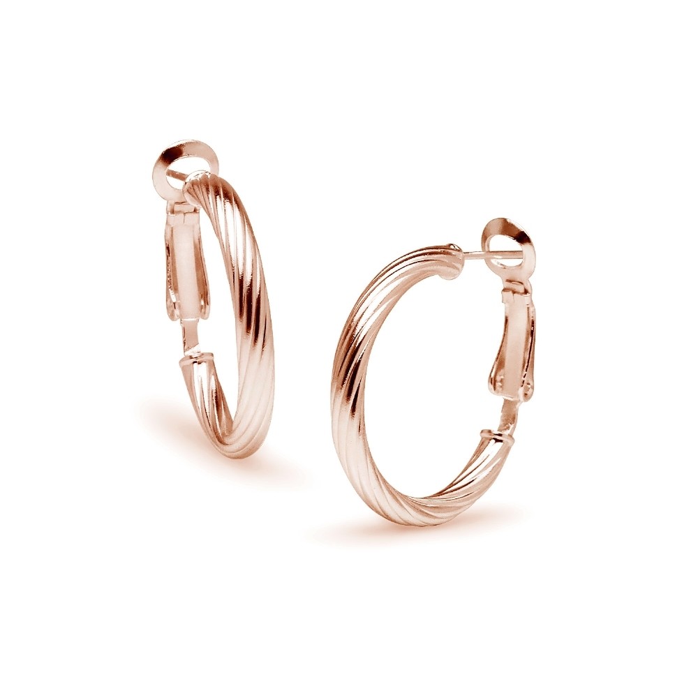 Twist Design Clutchless 3x25mm Hoop Earrings in Rose Gold Plated 925 Silver
