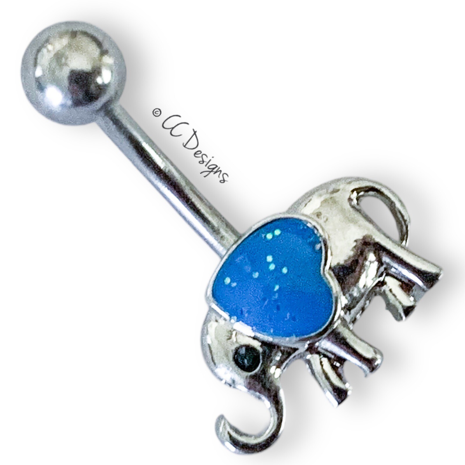 14g Blue Sparkle Enamel Heart Elephant Belly Button Ring