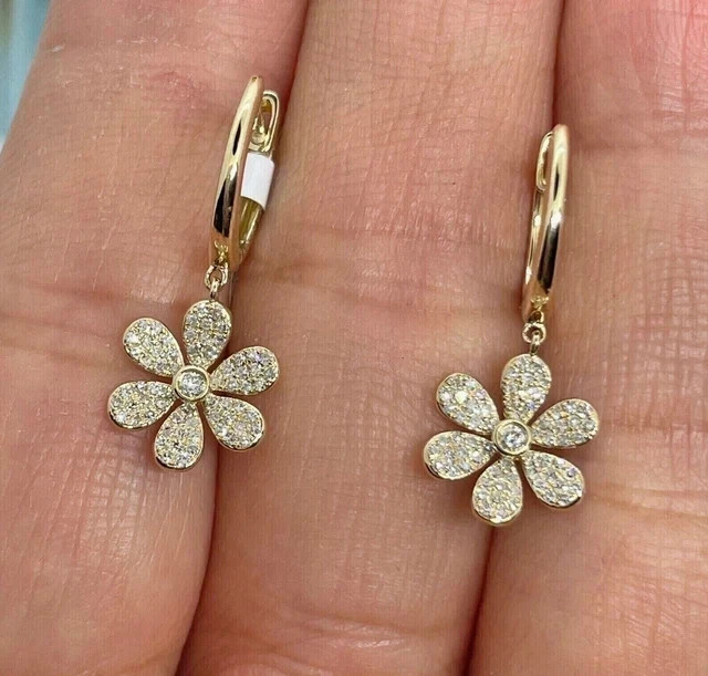2.00Ct Lab Created Diamond Round Cut Drop/Dangle Earrings 14K Yellow Gold Plated