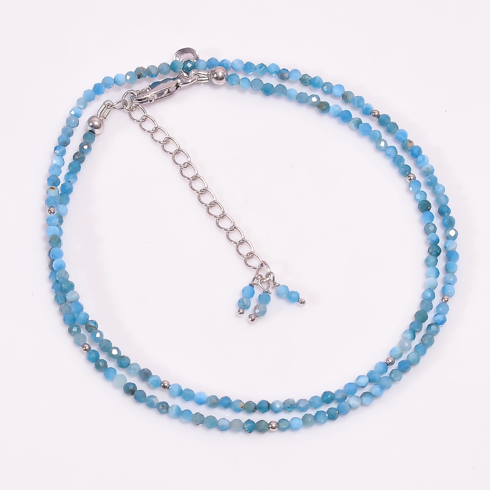 AAA Natural Neon Apatite 925 Sterling Silver Beads Necklace 16-18.5″ P-927