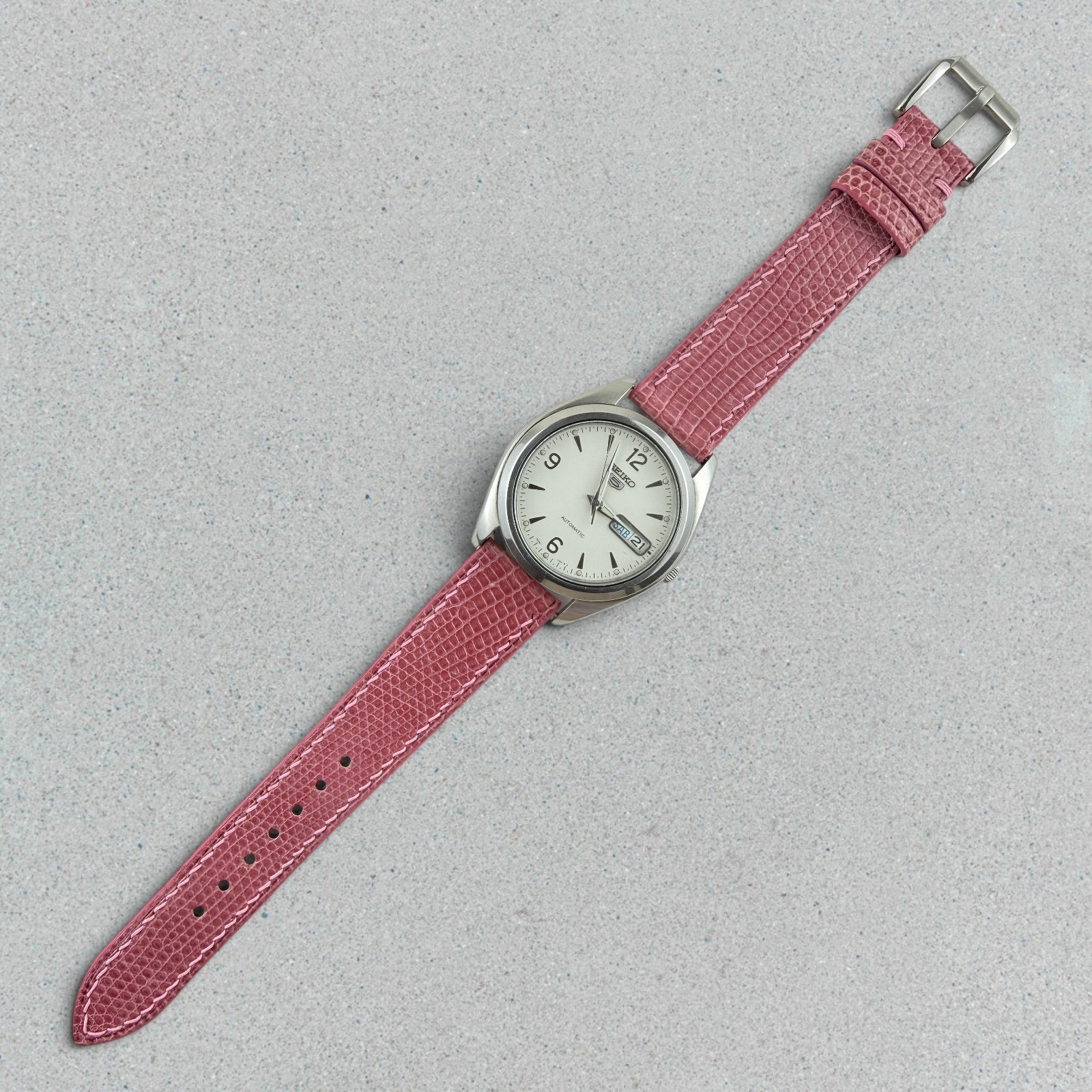 Genuine Lizard Leather Watch Band Strap 18mm Pink Handmade 316L Buckle