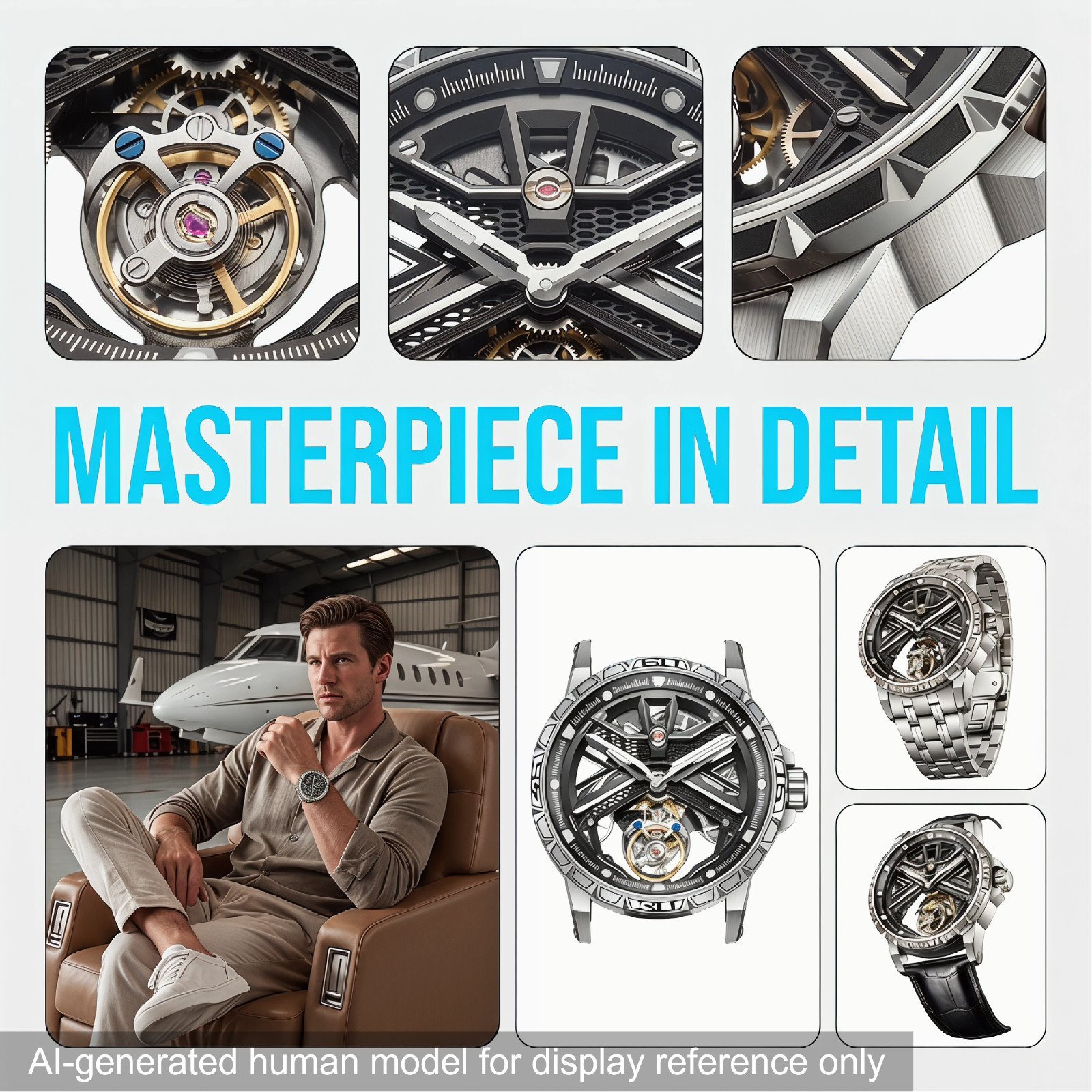 Men’s Genuine Flying Tourbillon Watch, Manual Winding Only, 42mm 316L Steel