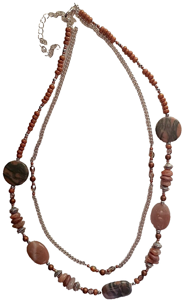 Necklace, Zebra Jasper, 2 Strands, Bead Accents, 18 Inches with 4 Inch Extension