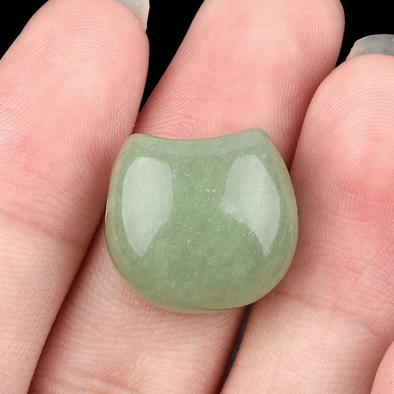 10Pcs 16x15x8mm Green Aventurine Faceless Cat Head Horizontal Holes Beads ETY52
