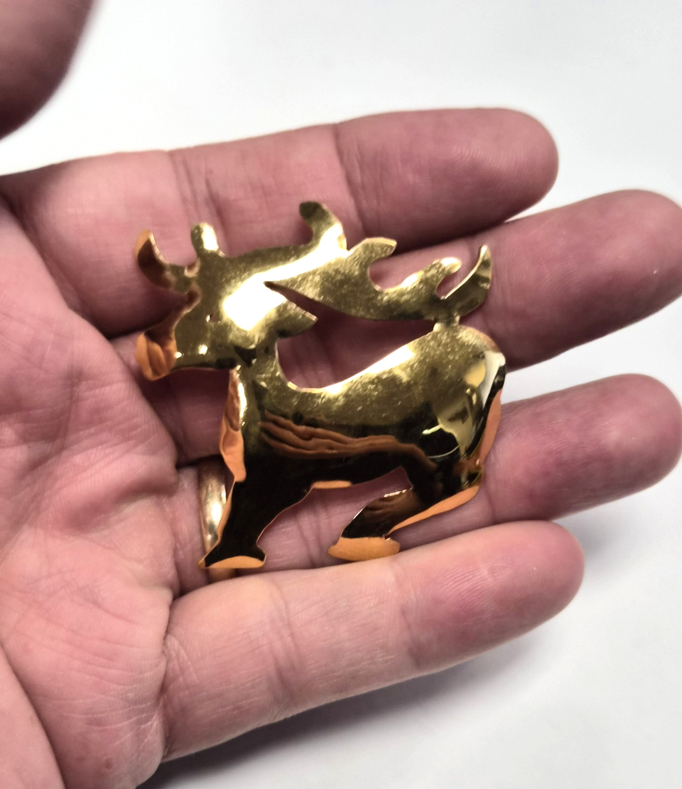 Estate Decorative Christmas Metal Gold Tone Mountain Reindeer Pin / Brooch