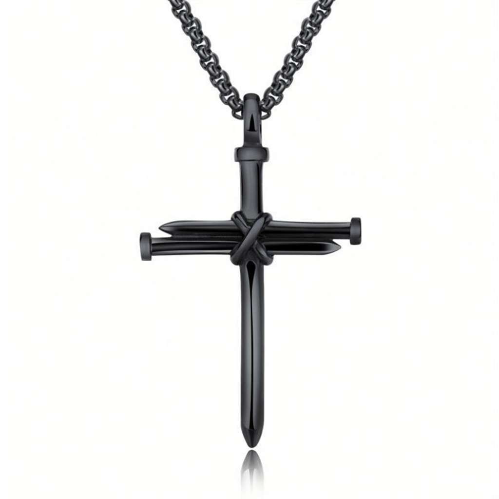Mens Nail Cross Pendant Necklace Chain Gold/Silver/Black Stainless Steel Christ