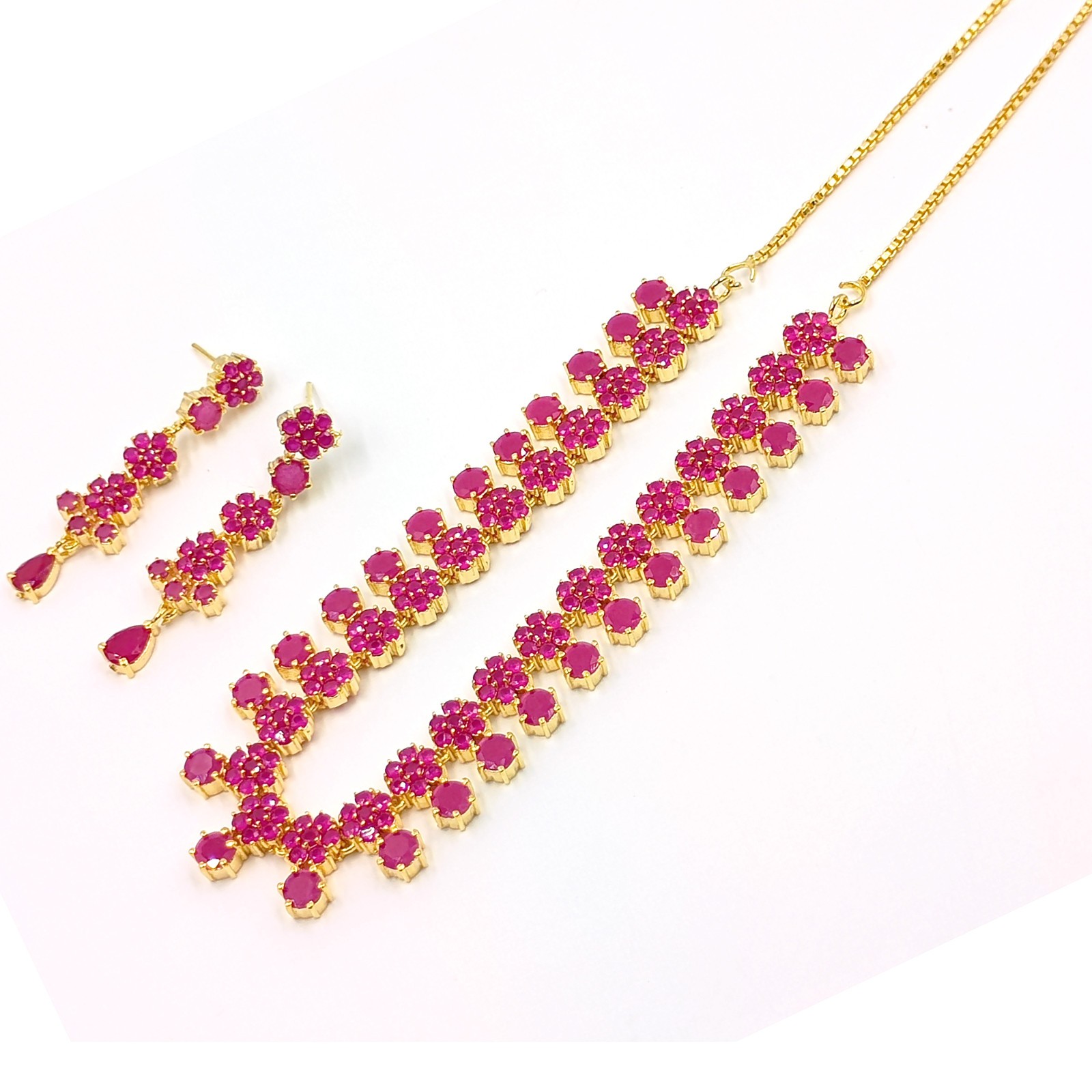 Indian 22k Gold Plated Ruby Floral Statement Necklace Set Wedding Jewelry