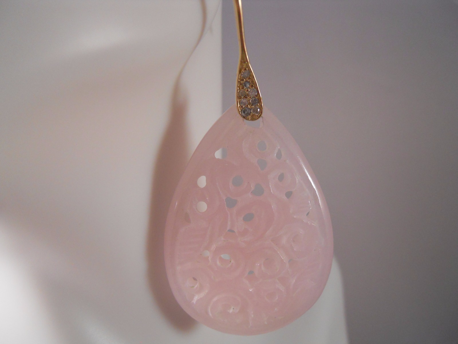 HEAVY 15.67G 10K YELLOW GOLD 66.10CT PINK QUARTZ DIAMOND CARVED FLOWER EARRINGS