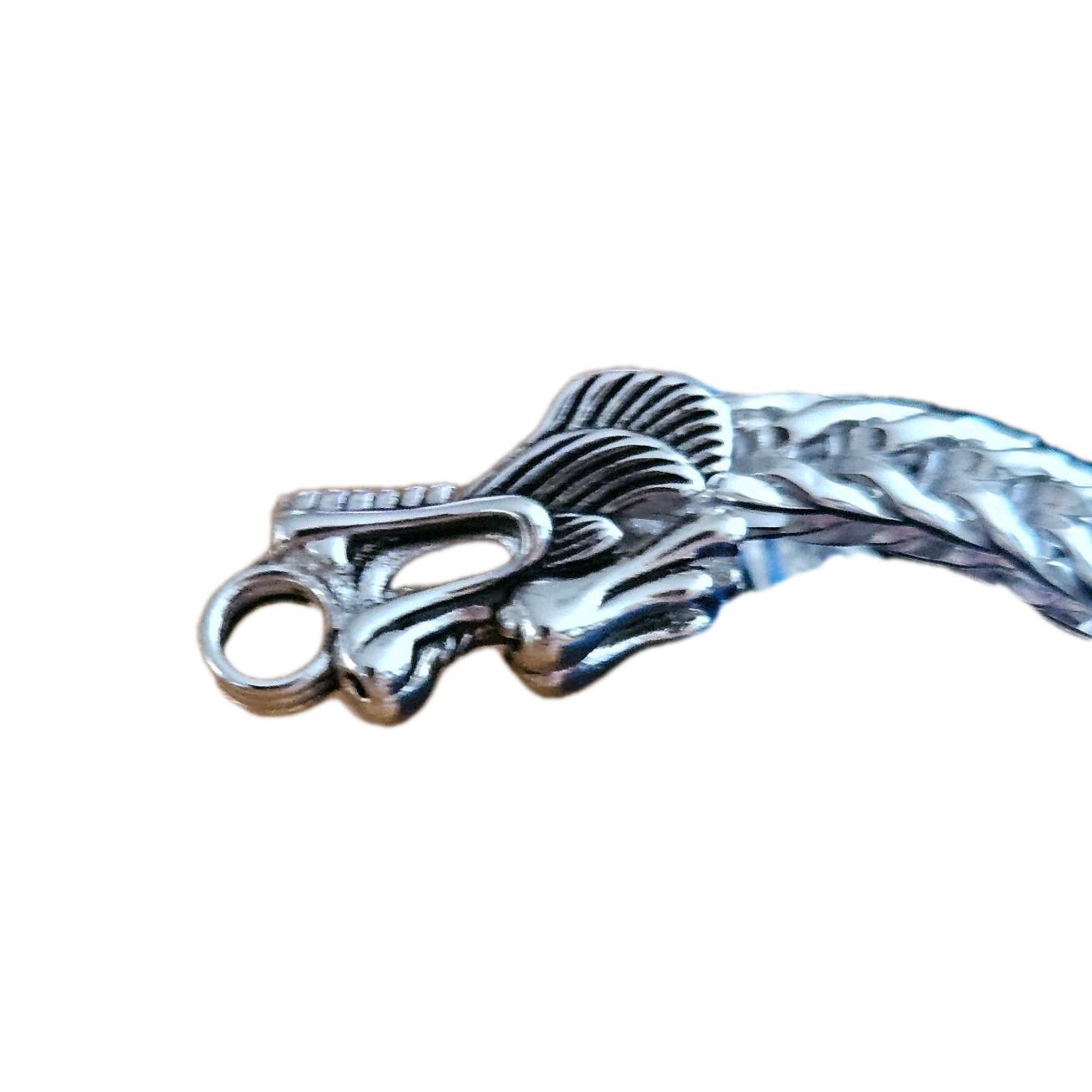 Sterling Silver 925 Dragon Head Foxtail Chain Bracelet size 7.5