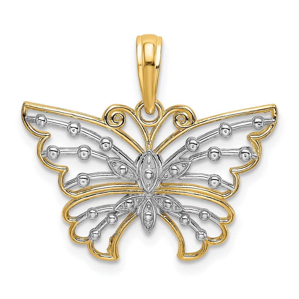 14k Two-tone Gold Diamond-cut Butterfly Charm Pendant 1.06 gram, L-1.38 In