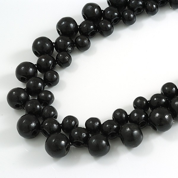 Long Black Cluster Wood Beaded Necklace – 82cm Long