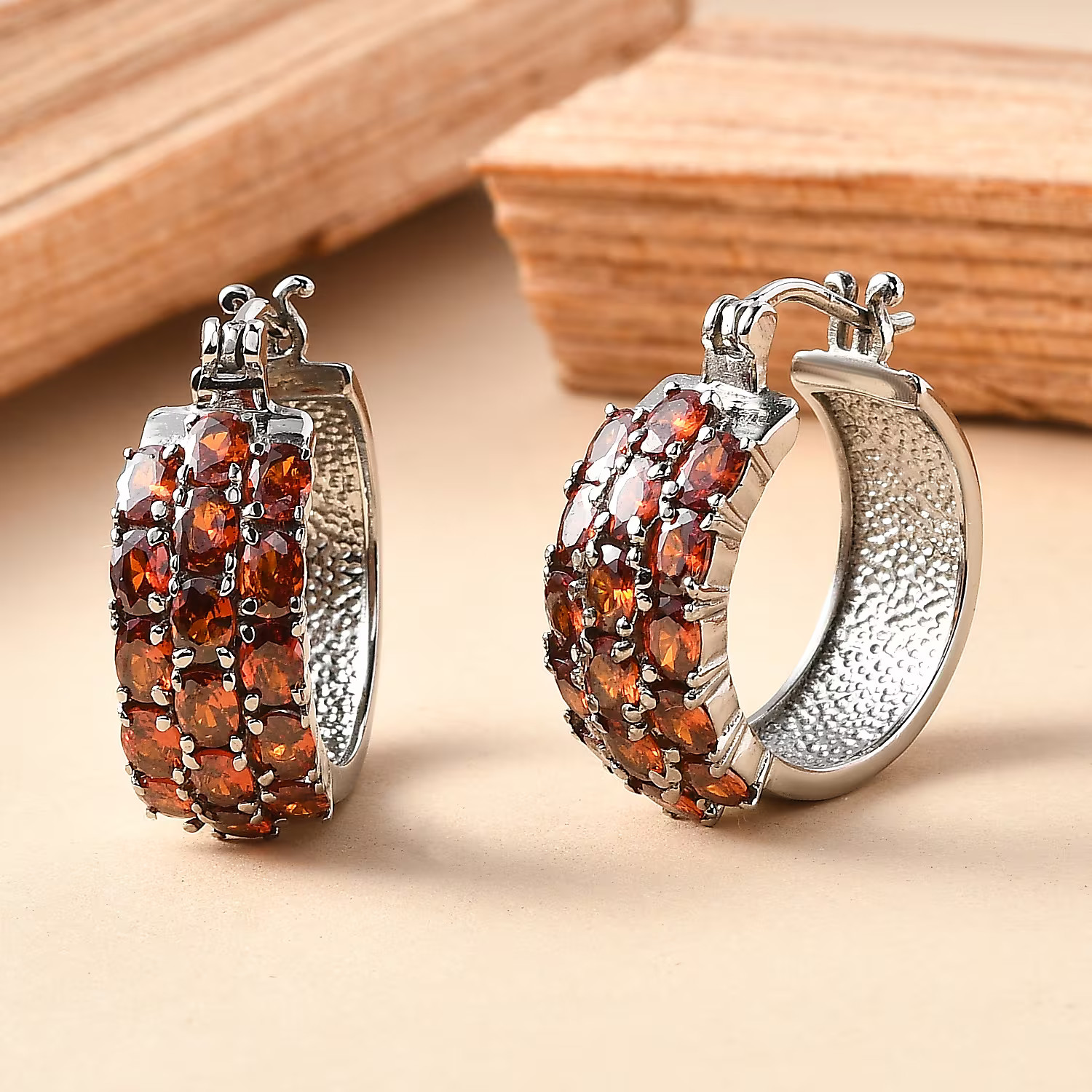 Simulated Garnet 7.80 ctw Hoop Earrings in Stainless Steel Christmas Gifts