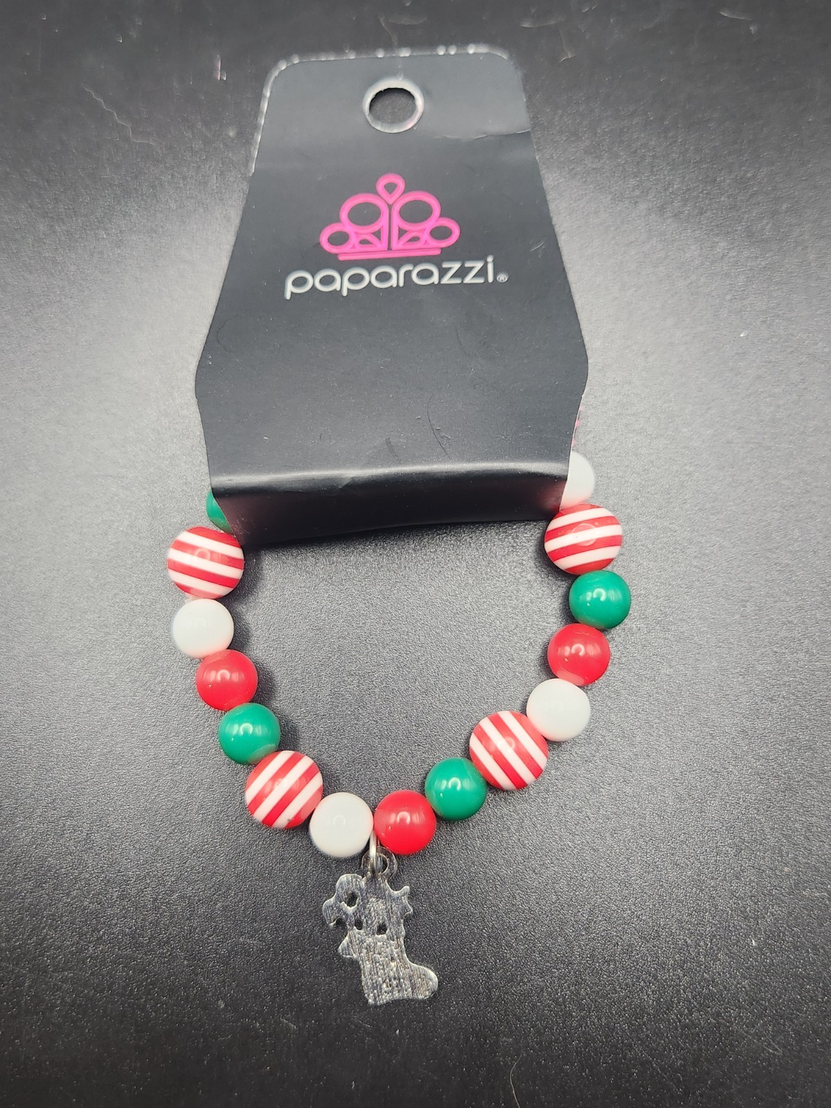#0037 – Paparazzi Christmas Stocking Charm Stretch Beaded Bracelet Red Green…