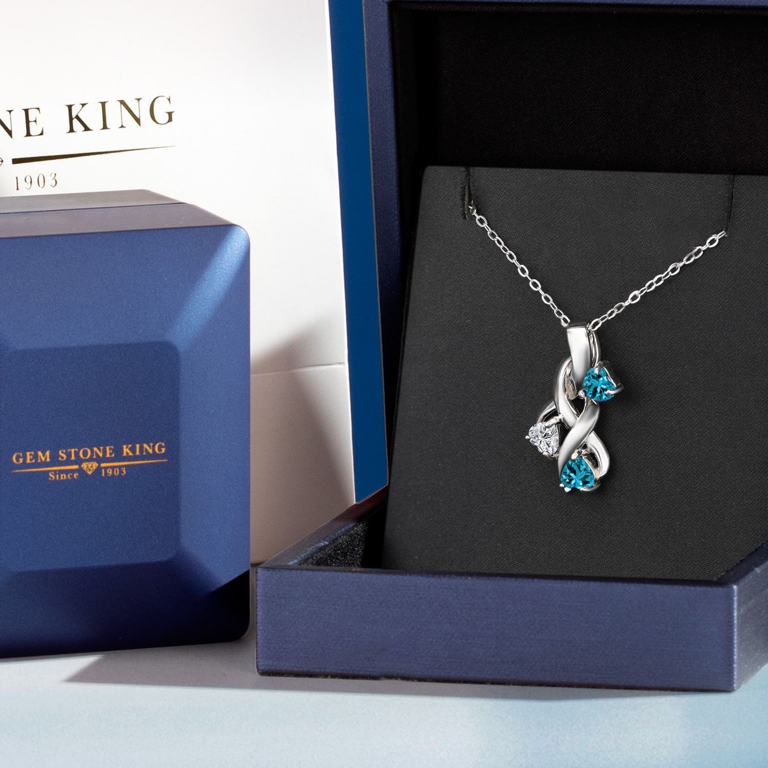 1.54 Ct Lab Grown Diamond London Blue Topaz 925 Sterling Silver Pendant with
