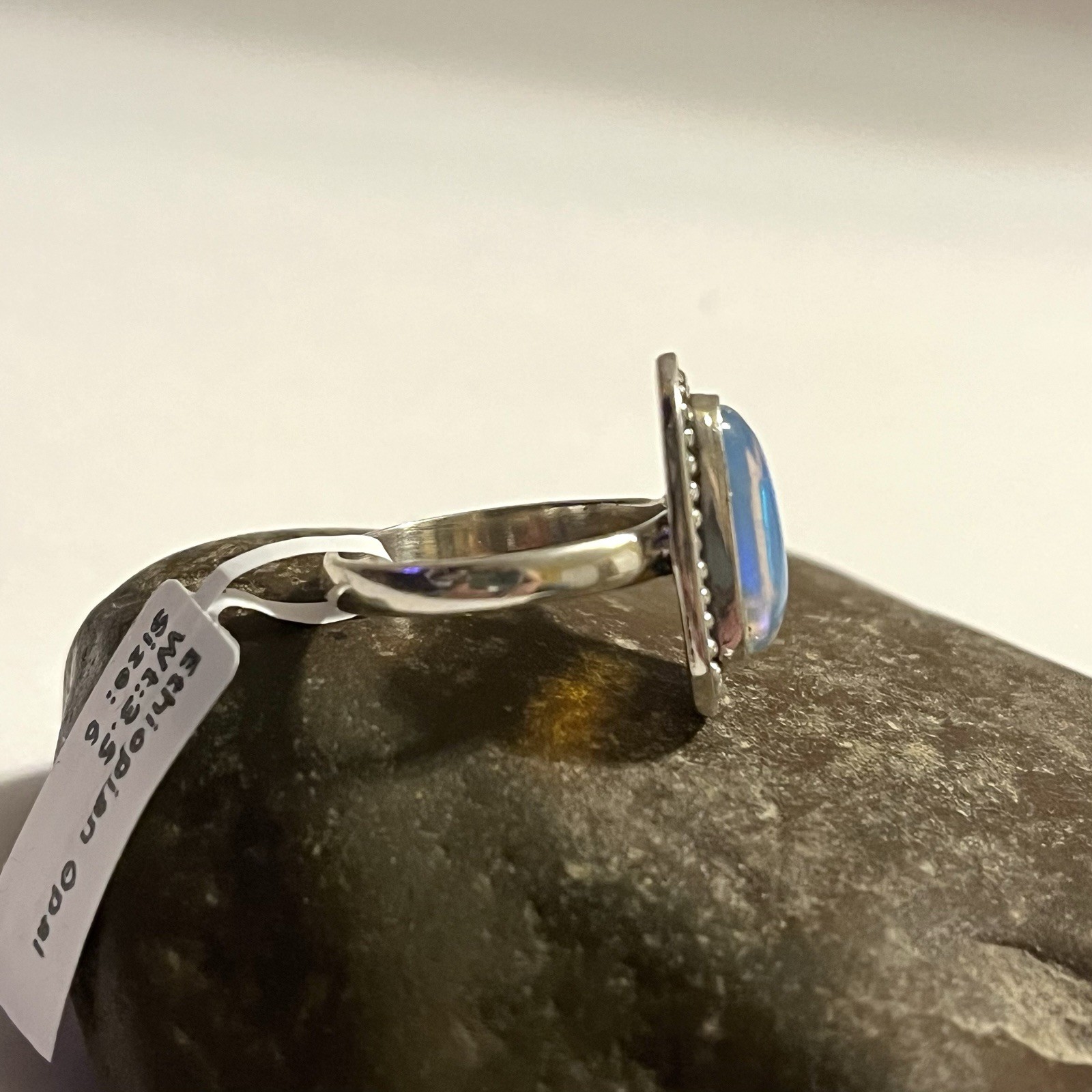 Beautiful Ethiopian Opal 925 Sterling Silver Ring Rectangular Cabochon US Size 6