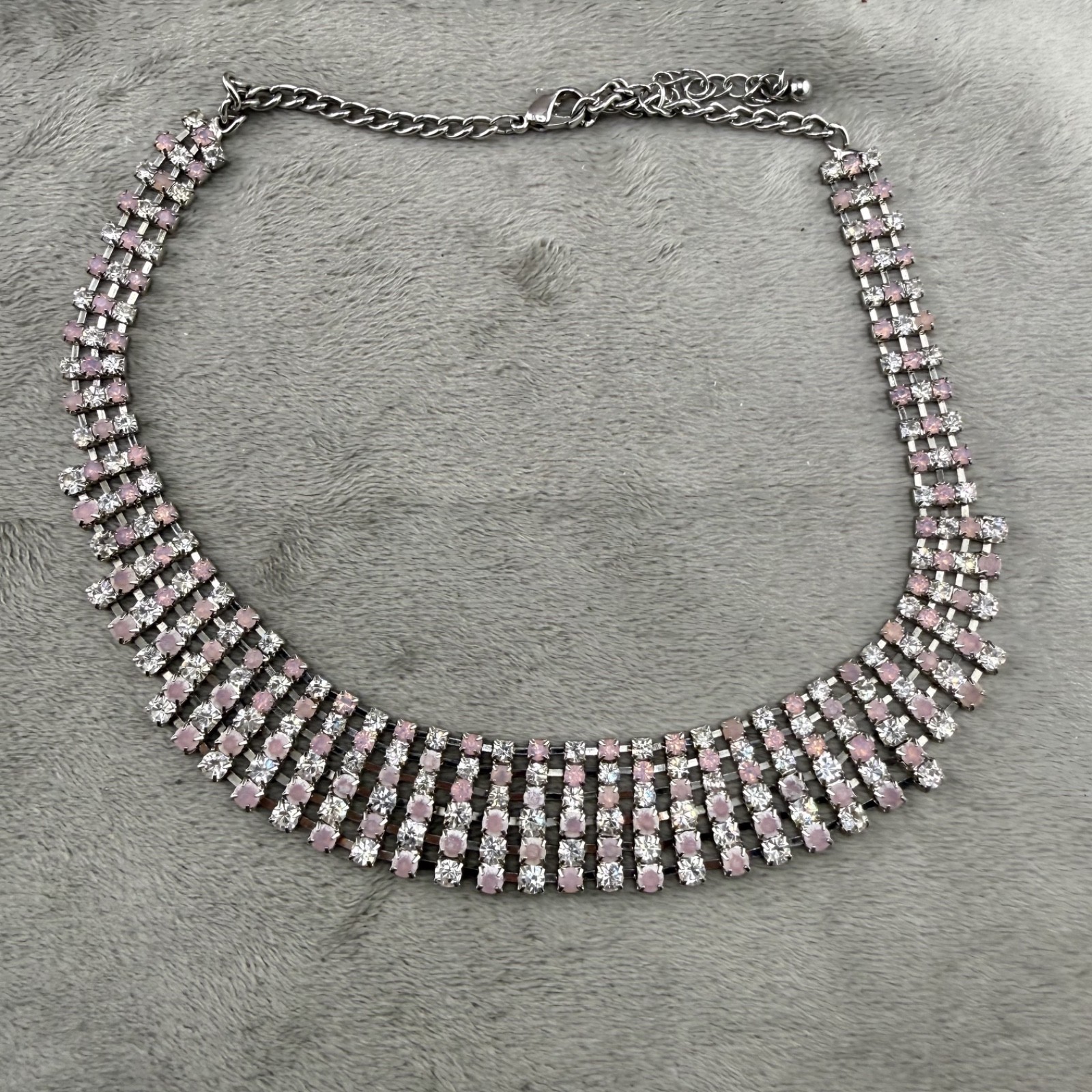 Rhinestone Necklace Pink White/Clear Sparkle Wedding Prom Formal Homecoming 16”