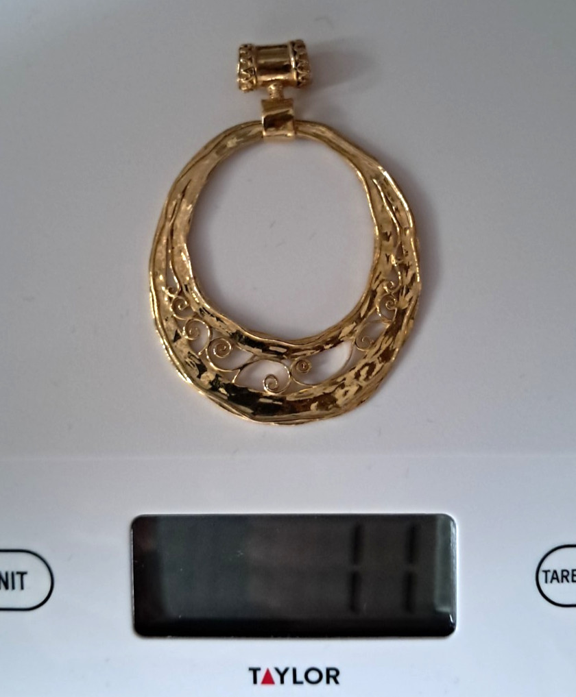 LIRM Sterling Silver Gold Plated Vintage Israel Large Circle Scroll Pendant 11G
