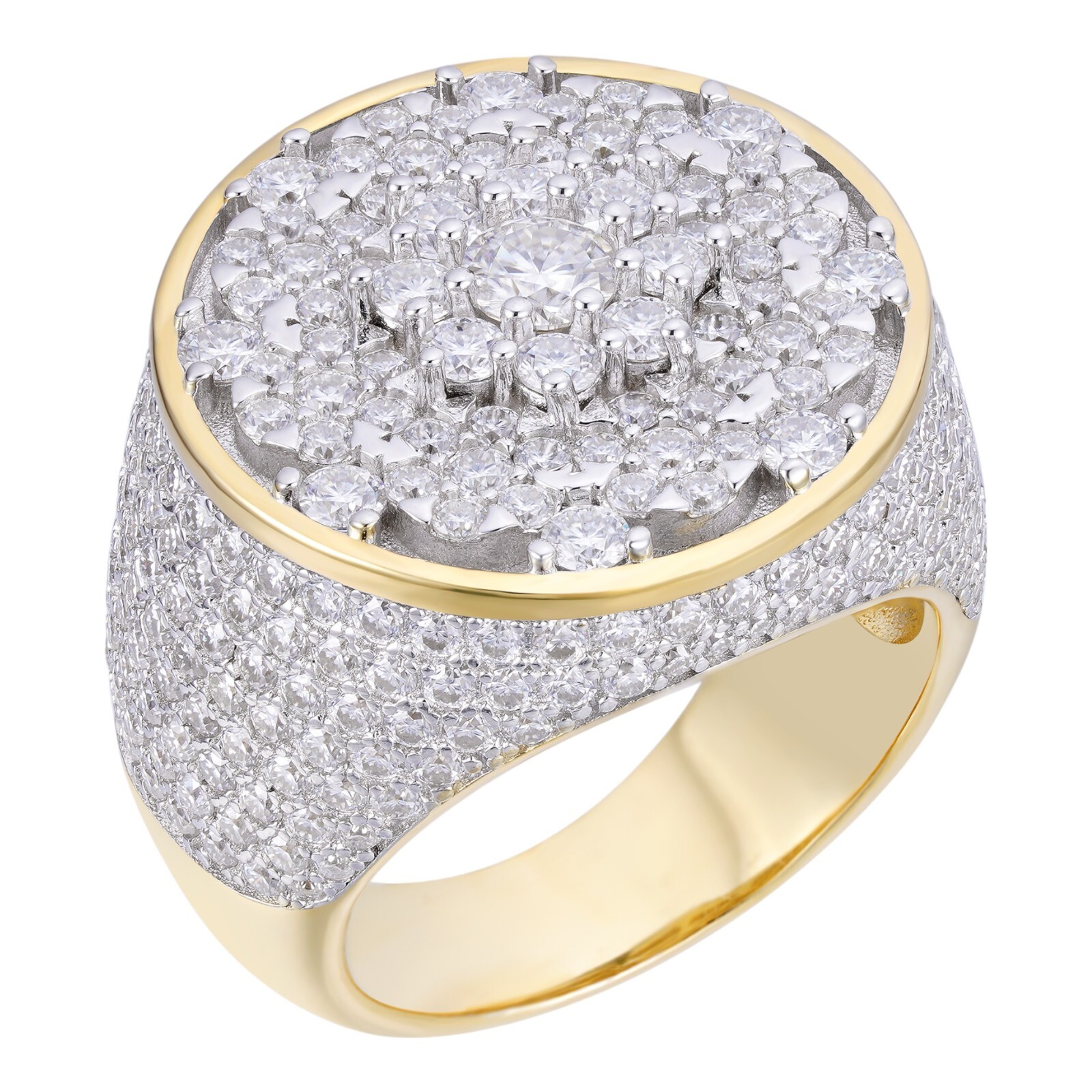 Real MOISSANITE Mens Flower Setting Honeycomb Iced Ring 14k Gold Over 925 Silver