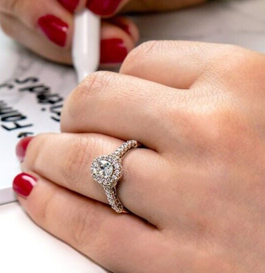 2CT Simulated Diamond Bridal Ring Silver Plated Stunning Ring For Valentine Gift