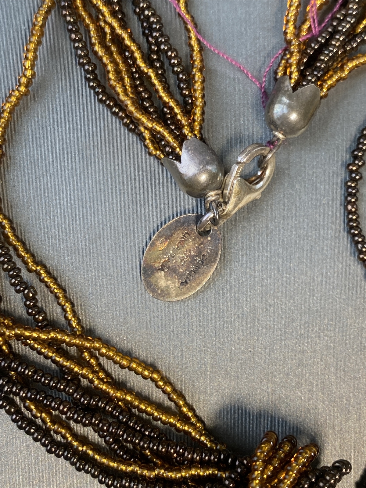 Vintage Pendant Necklace Handblown Murano Italy Art Glass 24K Gold Fleck Signed