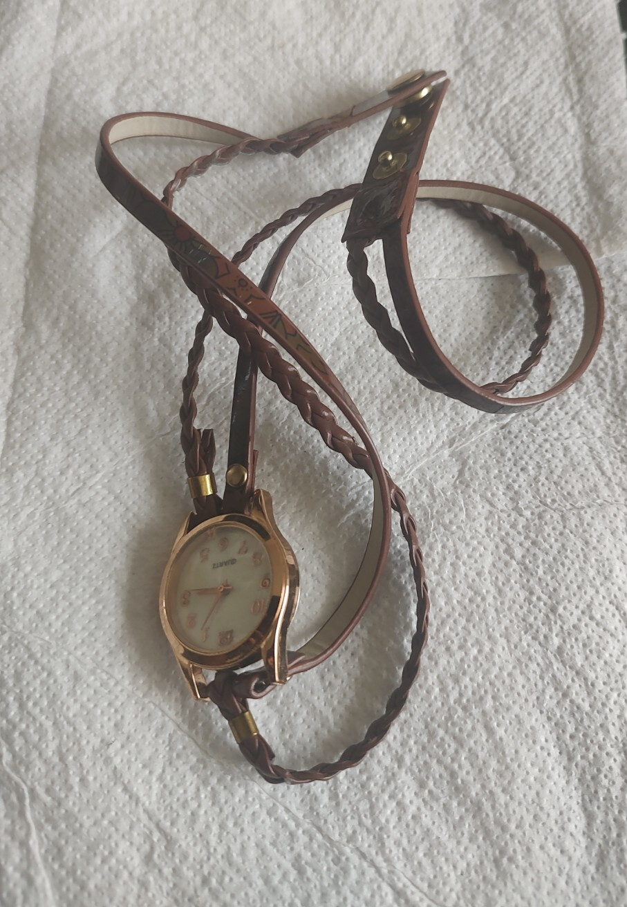Multibrand Bracelet Watch leather Brown Women’s girls female Gold tone