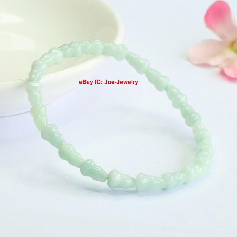 Natural Grade A Light-Green Jadeite Gourd Bead Bracelet 5mm Bead Elastic 15-16cm