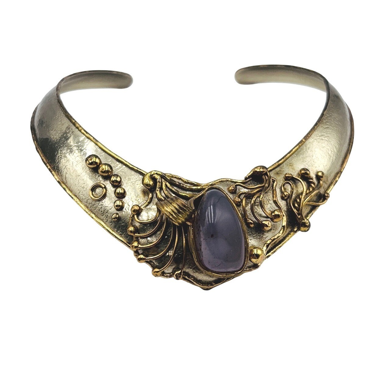 IXEL Mexico Rare Vintage Brutalist Torque Collar Necklace Purple Agate Statement